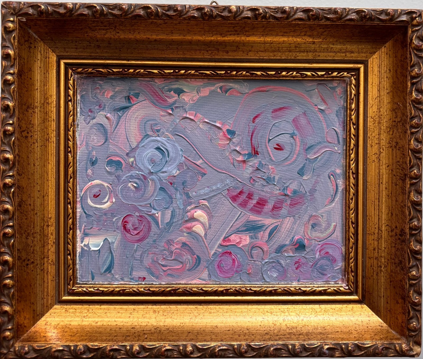 Origineel schilderij Abstract kunstwerk vintage gouden lijst, Ophalen of Verzenden