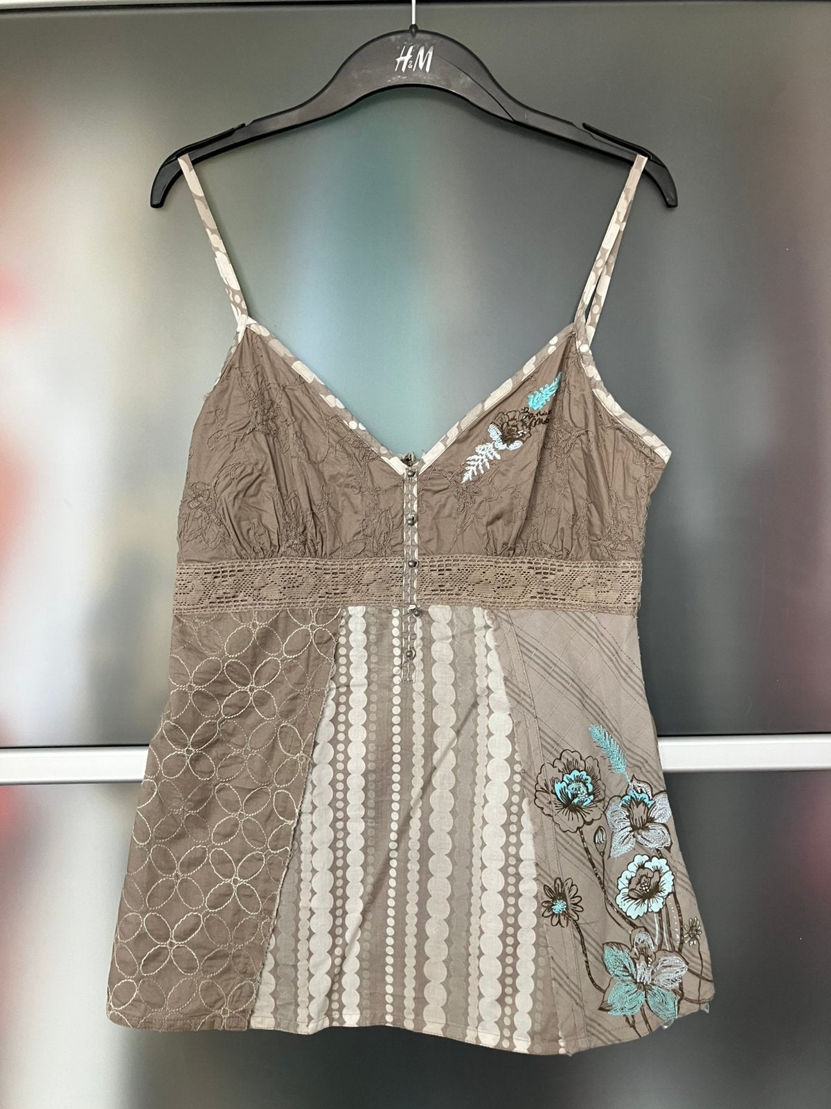 Boho Floral Embroidered Top Banana Moon in Beige Cotton, Maat 38/40 (M), Verzenden, Beige, Zo goed als nieuw