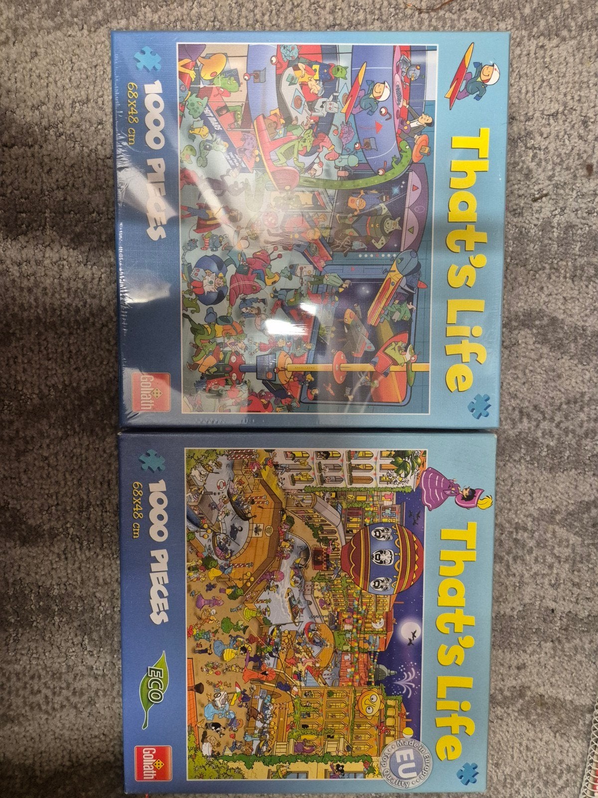 2x Goliath That's Life Puzzels - 1000 stukjes, Ophalen of Verzenden, 500 t/m 1500 stukjes, Gebruikt, Legpuzzel