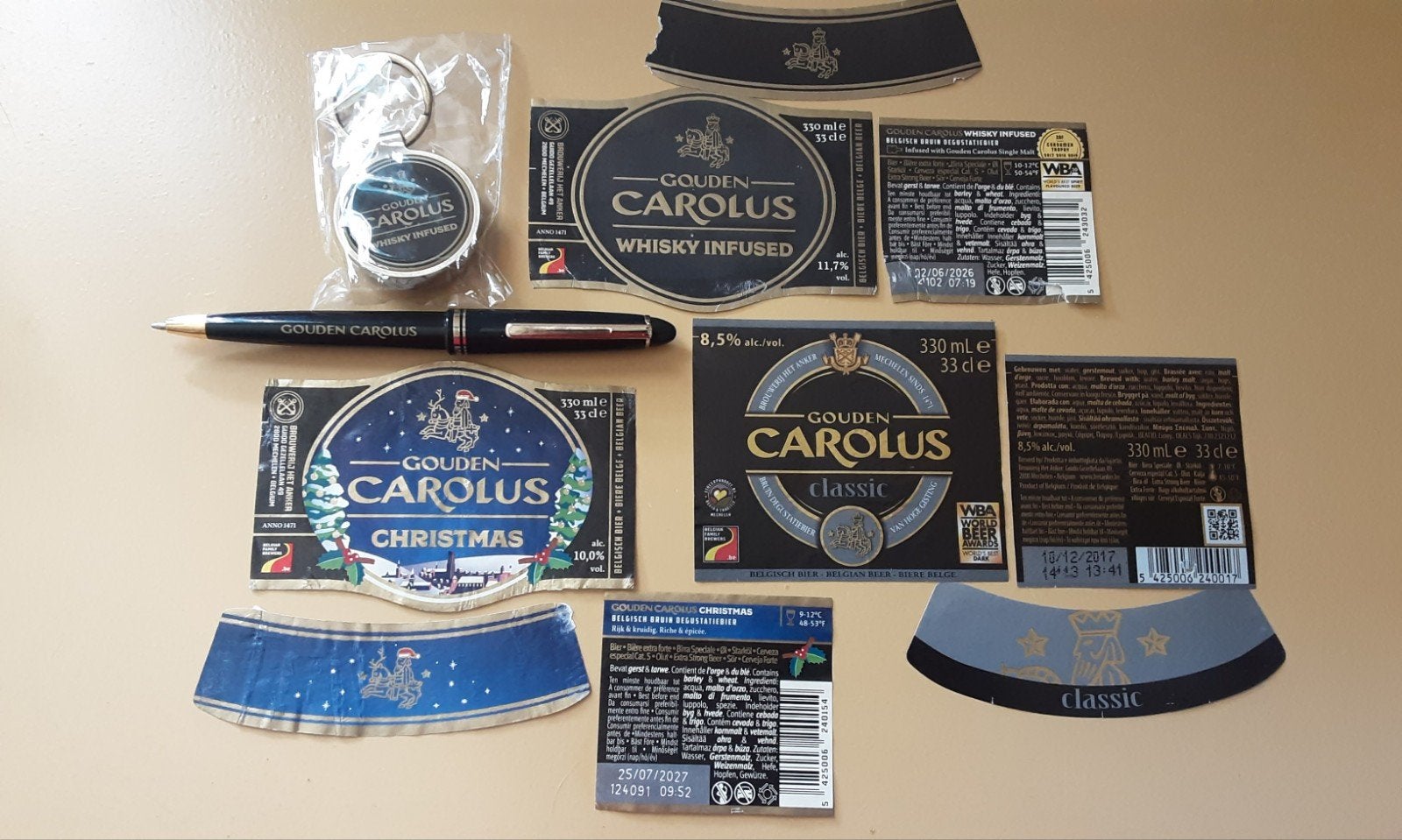 Gouden Carolus : etiketten, pen en sleutelhanger / opener., Ophalen of Verzenden, Nieuw, Flesopener, Overige merken