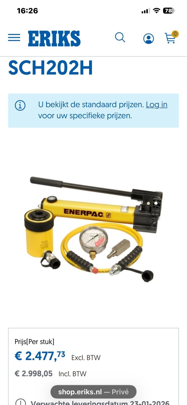 Enerpac hand pers 10 ton, Doe-het-zelf en Verbouw, Ophalen of Verzenden, Zo goed als nieuw