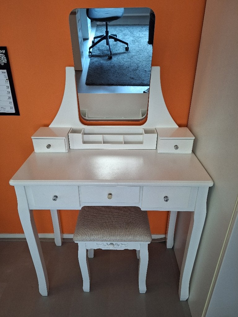 Make-up tafel met spiegel en krukje (voor kind), Ophalen, Gebruikt, Tafel(s) en Stoel(en)