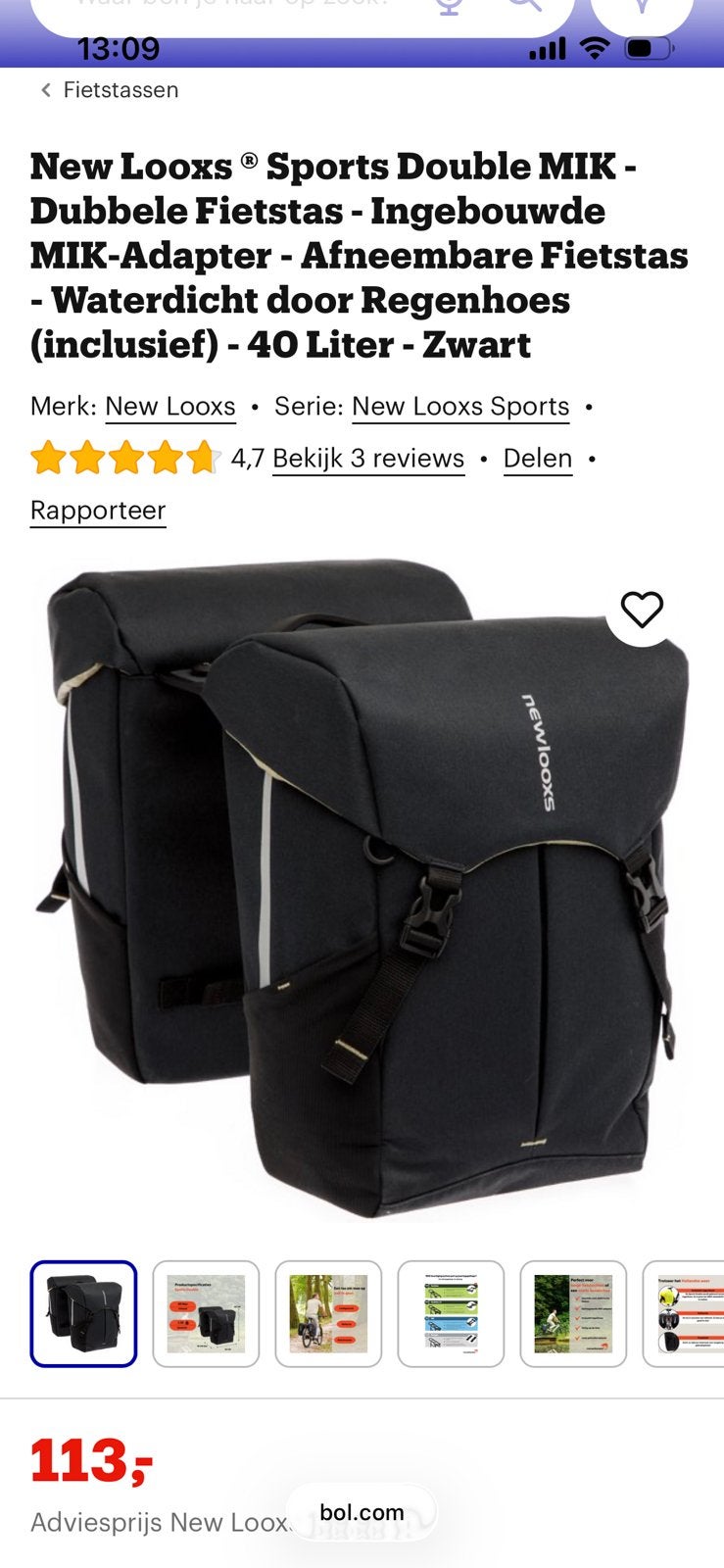 Dubbele newlooxs fietstas + afneembare MIK adapter te koop!!, Ophalen, Zo goed als nieuw