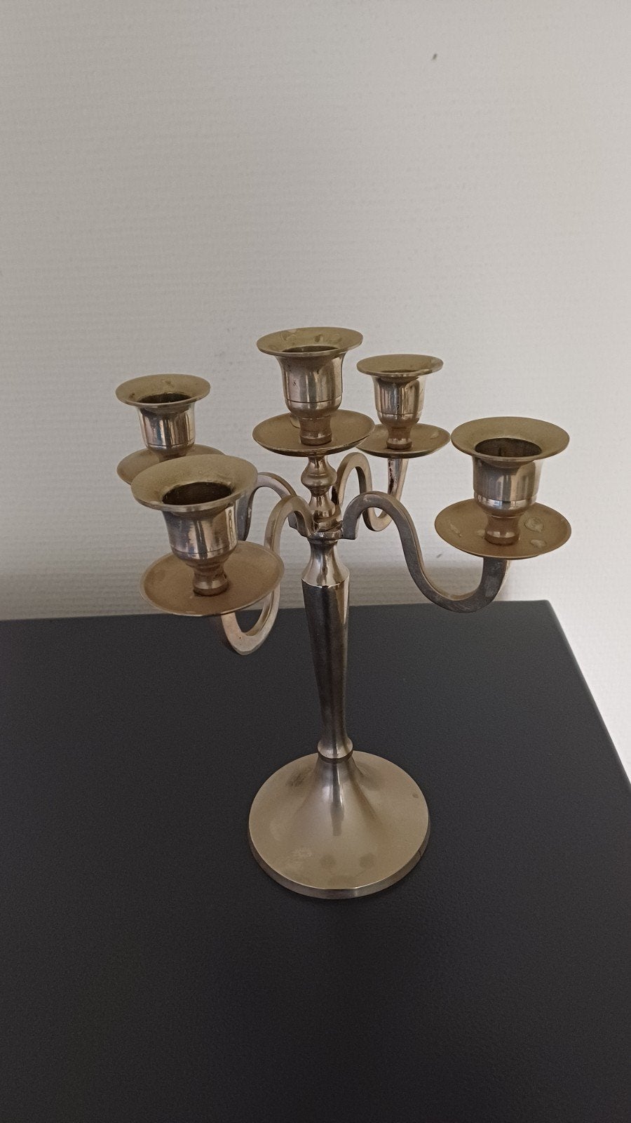 Antieke Vijfarmige Kandelaar - Zilverkleurig Metaal, Antiek en Kunst, Ophalen, Overige materialen