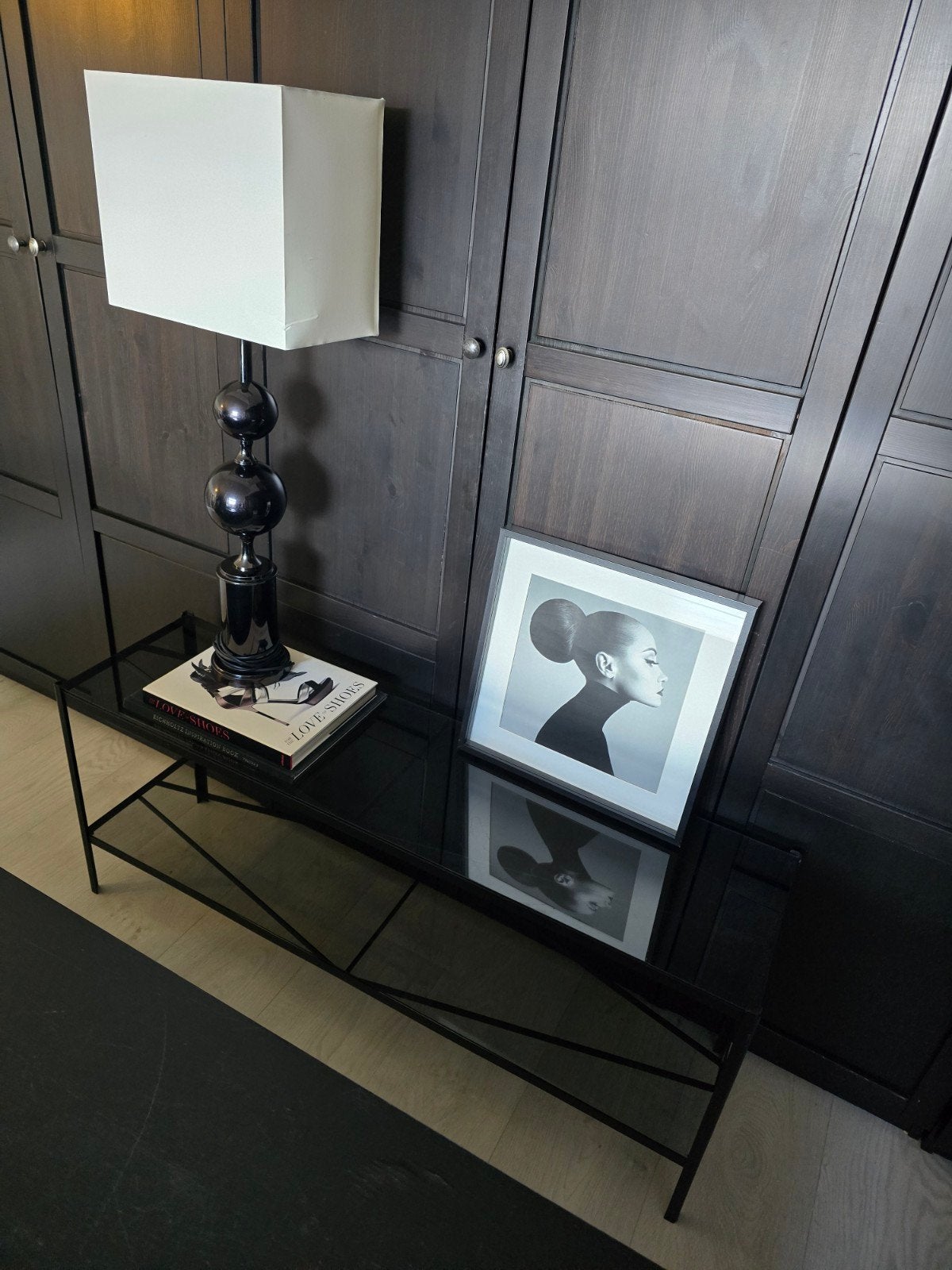 Tv-meubel / sidetable getint glas en aluminium frame, Ophalen, 100 tot 150 cm, Minder dan 100 cm, 25 tot 50 cm