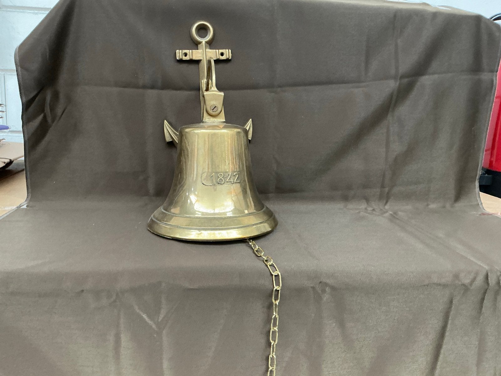 Antieke Messing Scheepsbel met Anker en Jaartal 1842 WD-026, Ophalen of Verzenden