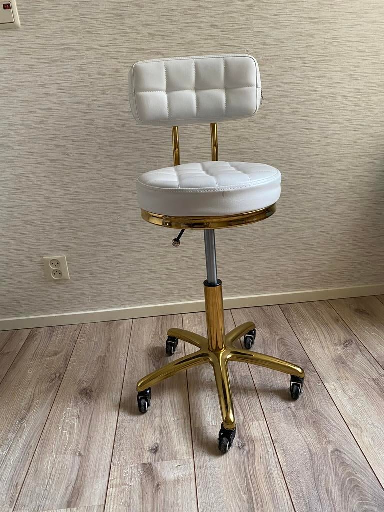 Tabouret goud en wit., Huis en Inrichting, Bureaustoelen, Zo goed als nieuw, Bureaukruk, Wit, Ophalen