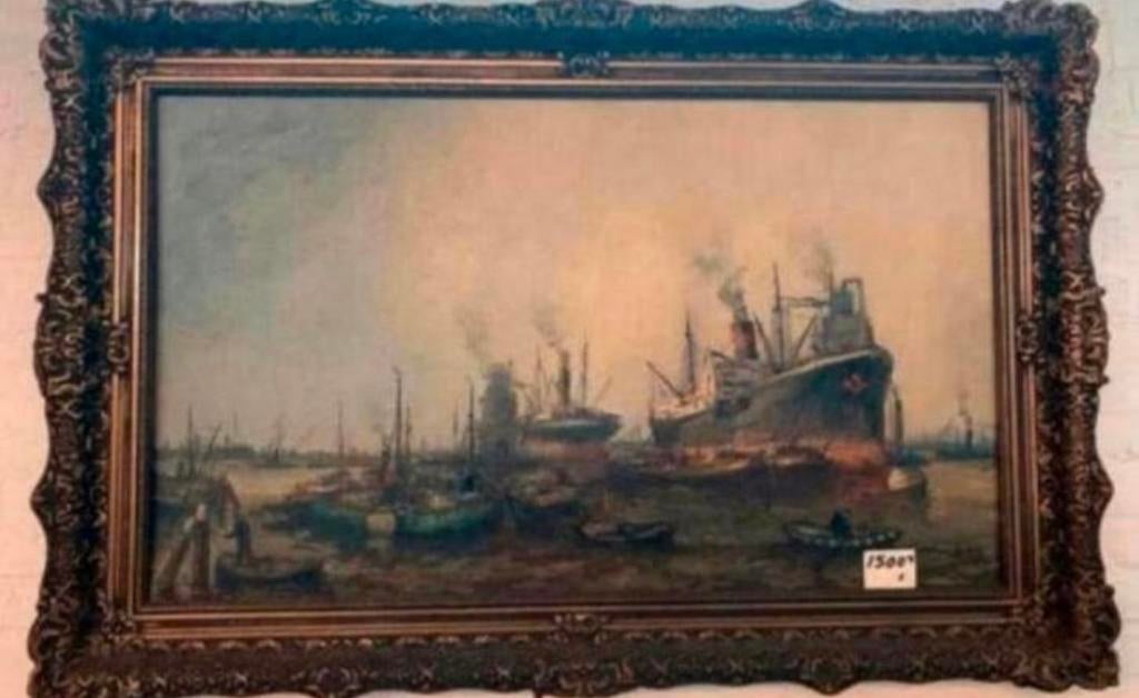 Schilderij Willem Bos haven gezicht Rotterdam olieverf doek., Antiek en Kunst, Ophalen of Verzenden