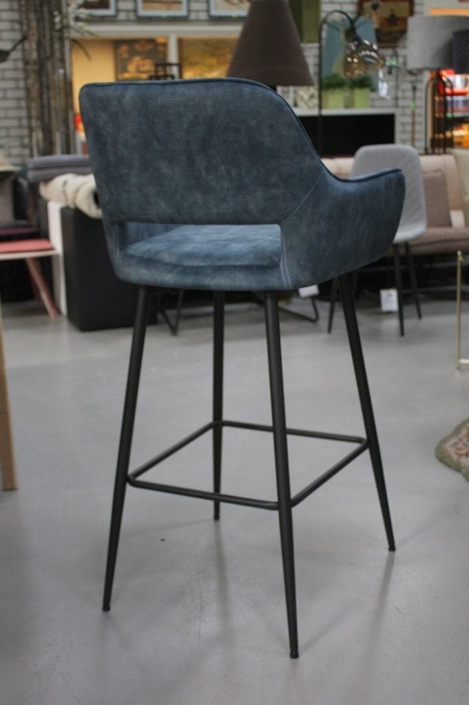 Luxe barstoelen barkrukken metaal velvet blauw Petrol, Ophalen, 5 krukken of meer, Met voetsteun, 60 tot 90 cm