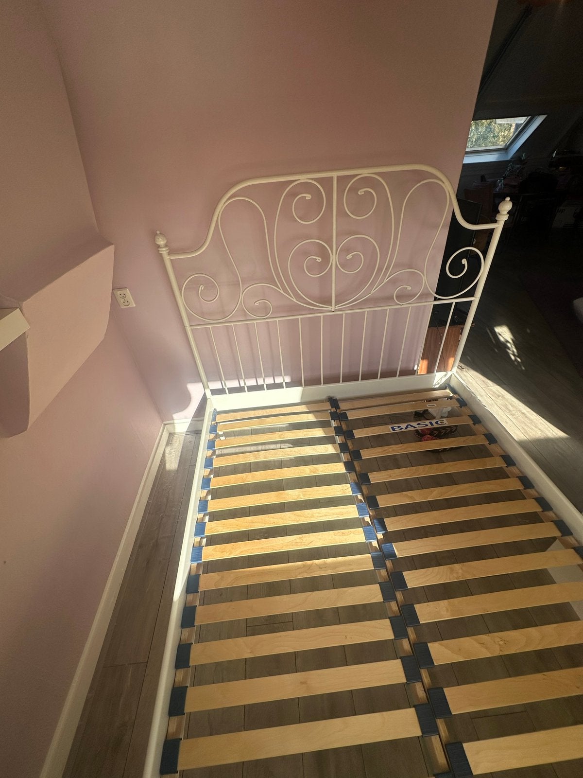 Ikea Leirvik bed 140x200 met lattenbodem (Beter Bed), Ophalen, Gebruikt, Wit, Tweepersoons