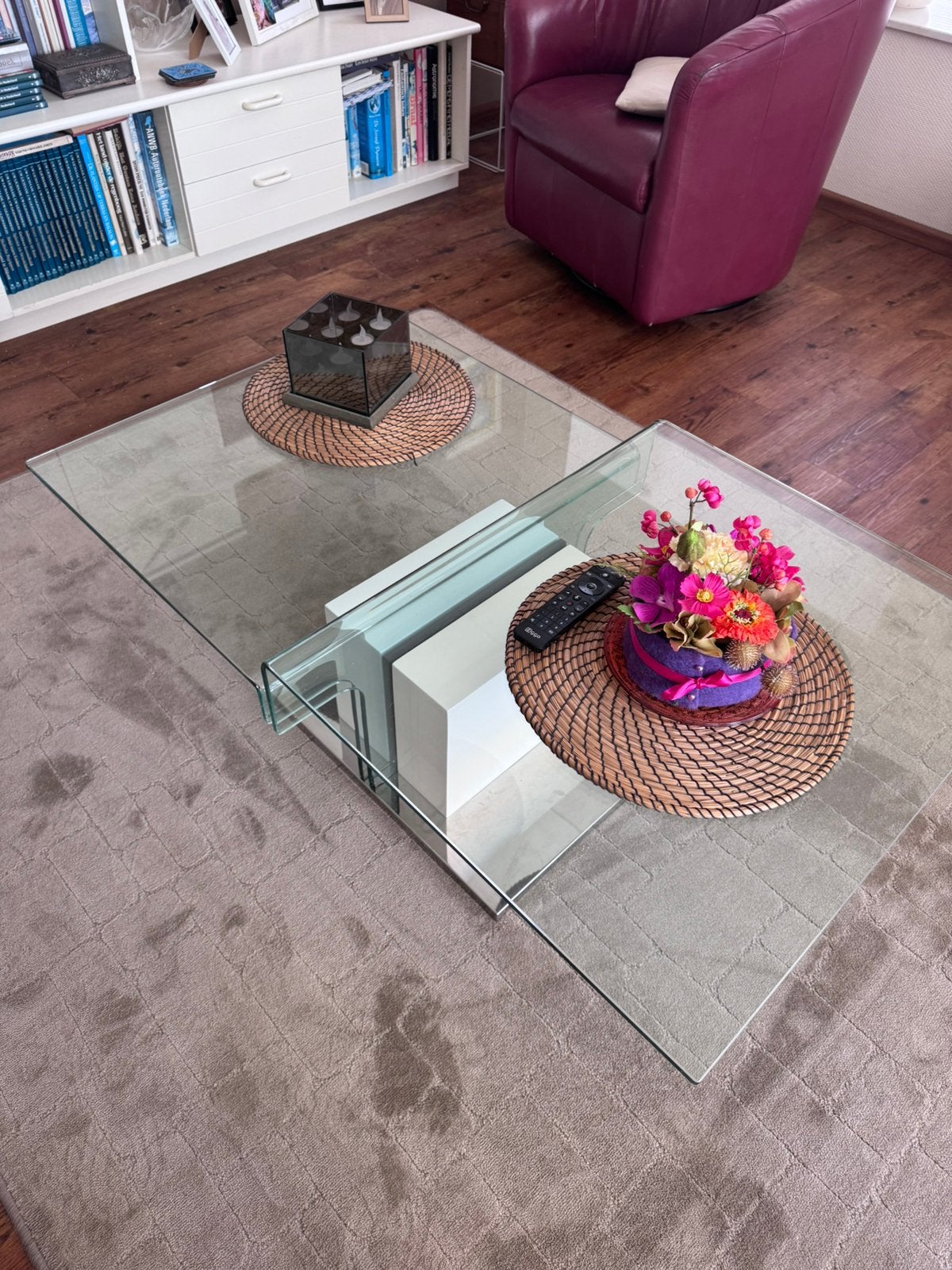 Salontafel glas, Huis en Inrichting, Tafels | Salontafels, Ophalen, 50 – 75, Gebruikt, 100 tot 150 cm