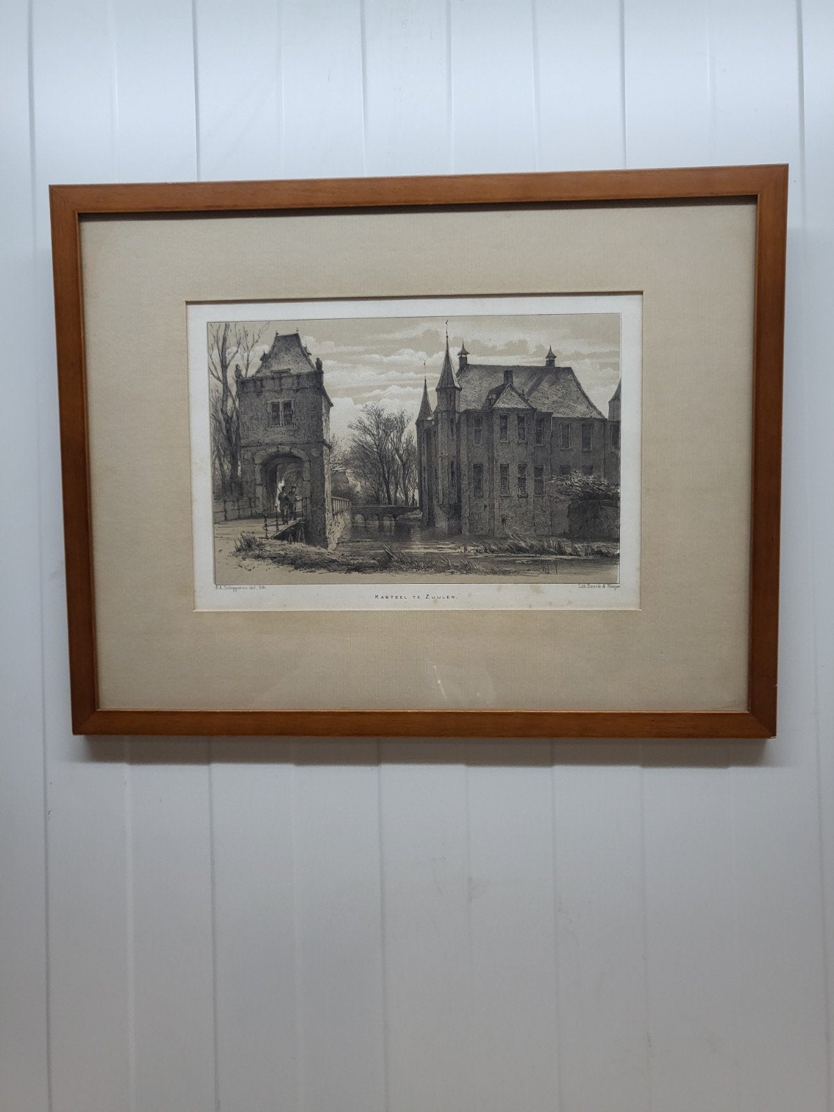 Kasteel te Zuylen - Antieke Ets van P. Schipperus, Ingelijst, 1800 - 1899, Ets, Architectuur