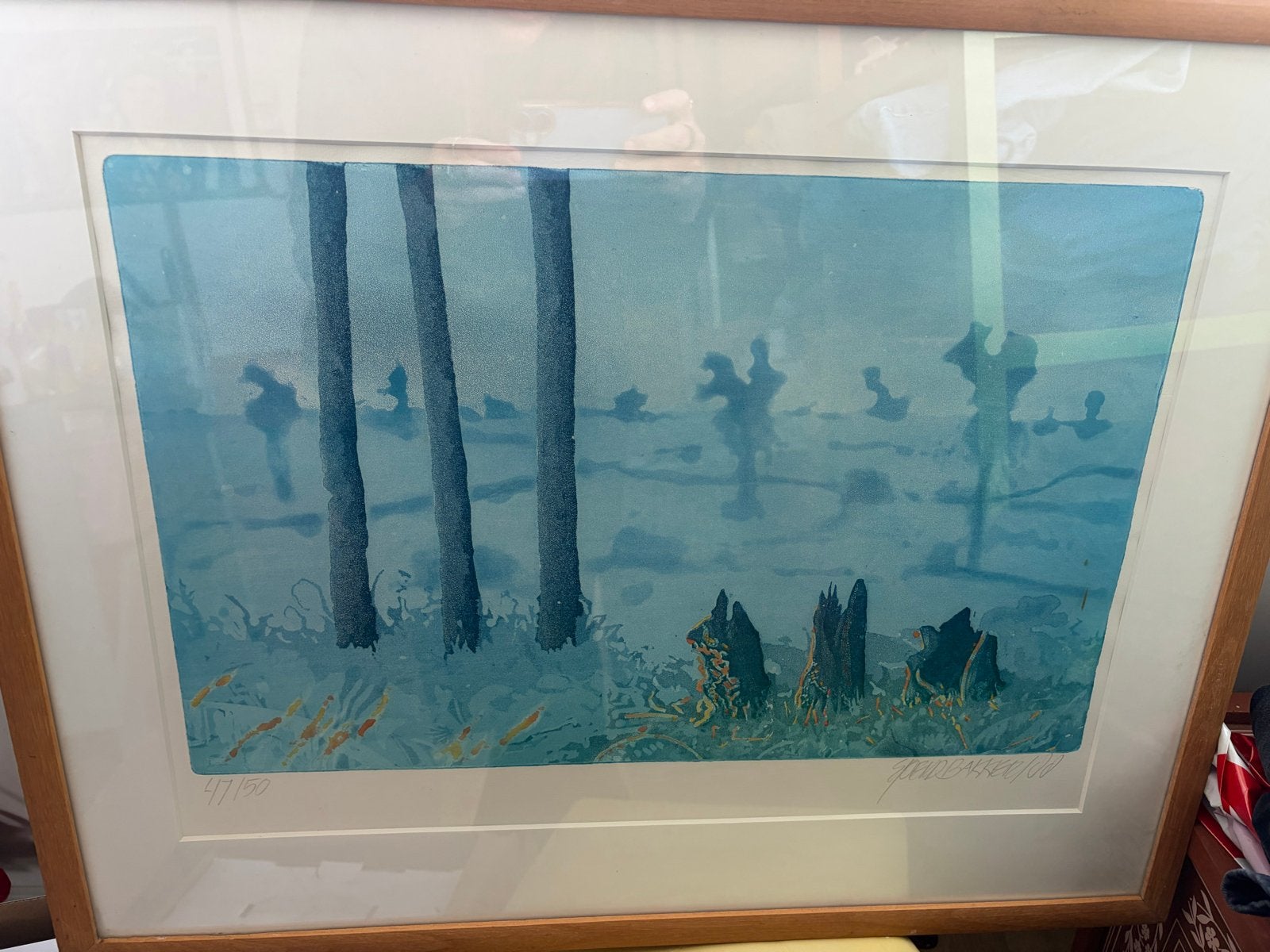 Sjoerd Bakker - Landschap met bomen, gesigneerd en genummerd, Antiek en Kunst, Kunst | Schilderijen | Klassiek, Achter glas, Abstract