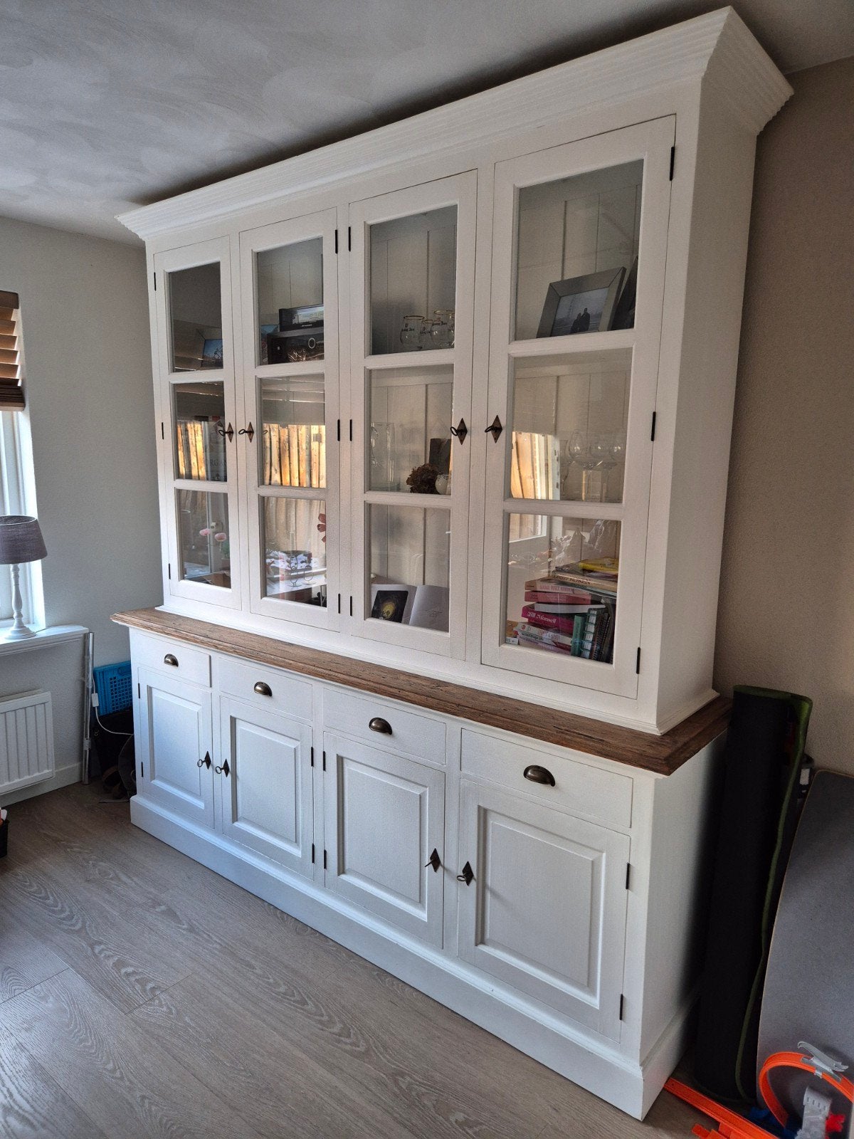 Vitrinekast / buffetkast landelijk, Huis en Inrichting, Kasten | Buffetkasten, Ophalen, Gebruikt, 200 cm of meer, Teakhout