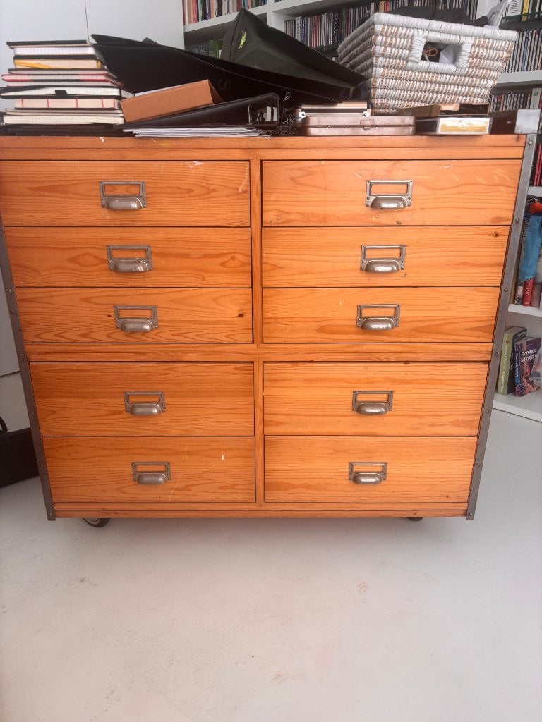 Vintage houten ladekast op wielen, Ophalen, Gebruikt, Overige typen