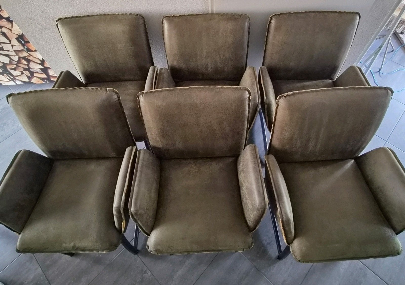 6 leren eetkamerstoelen groen, Ophalen, Overige materialen, Overige kleuren, Zo goed als nieuw