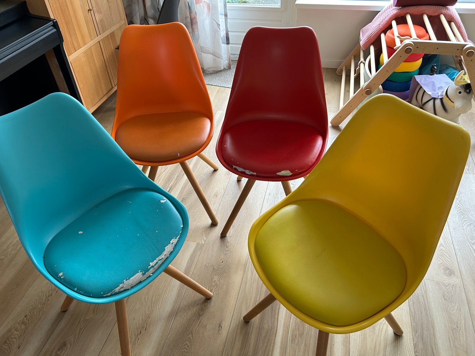 4 stoelen, Ophalen, Gebruikt, Overige kleuren, Kunststof