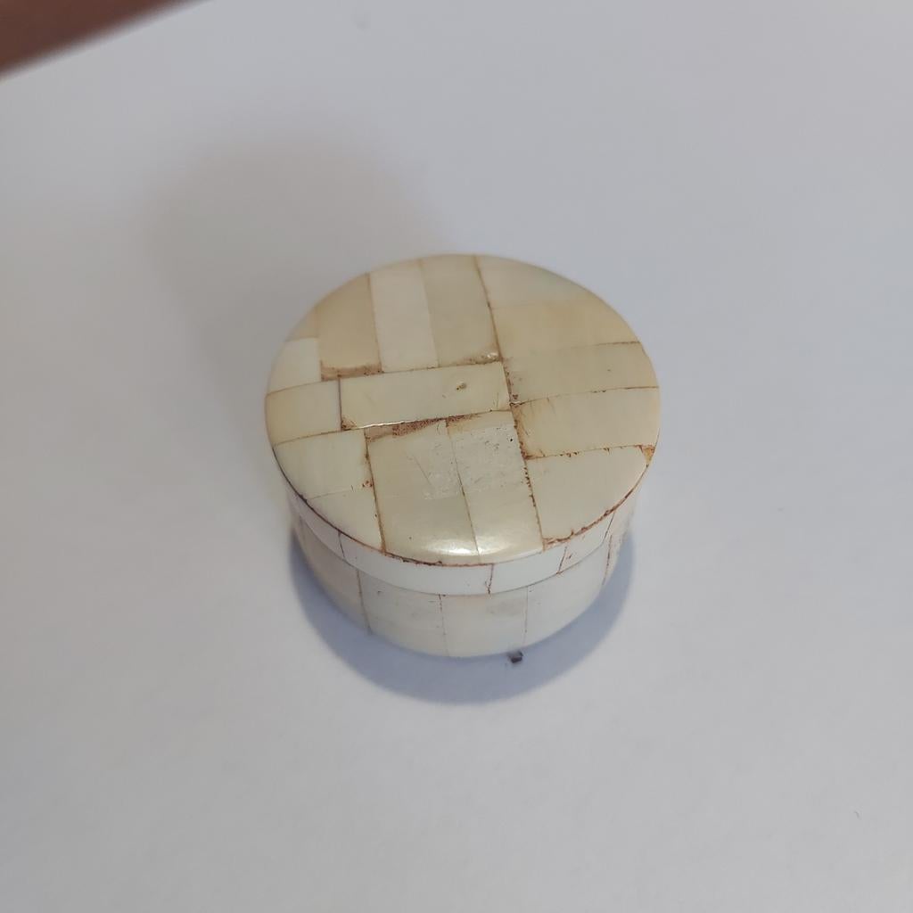 Klein indiase teak houten & bone inlay doosje – uniek object, Ophalen of Verzenden
