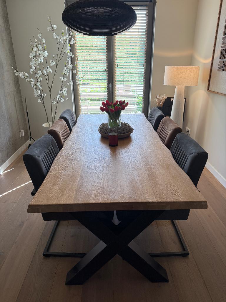 Eettafel met stoelen te koop, Ophalen, 200 cm of meer, 50 tot 100 cm, Zo goed als nieuw