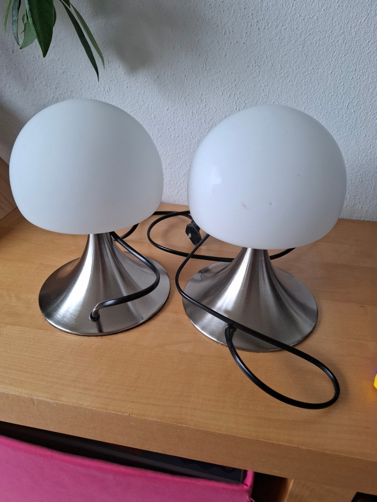 Set van 2 Vintage Touch Mushroom Tafellampen – RVS & Opaalgl, Ophalen of Verzenden, Overige typen