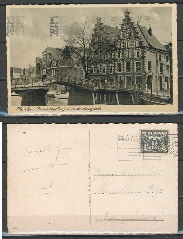 Haarlem 1942 Gravestenebrug Foto-Ansichtkaart m-2a jdu, Verzamelen, Ansichtkaarten | Nederland, Ophalen of Verzenden, 1940 tot 1960