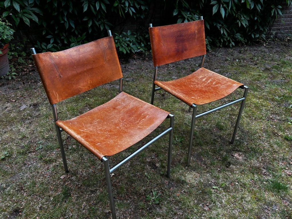 Originele Martin Visser - Spectrum SE06 stoelen, Huis en Inrichting, Ophalen, Gebruikt, Bruin, Leer