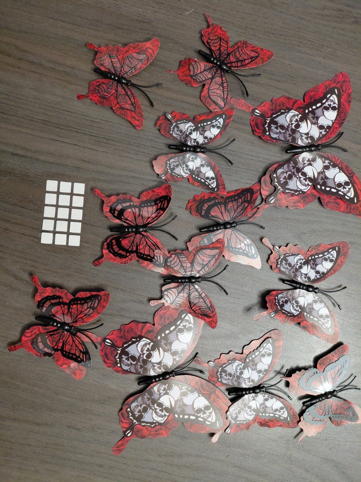 12 Gotische/Skull Vlinders - Halloween Decoratie, Huis en Inrichting, Ophalen of Verzenden, Nieuw, Meerkleurig, Overige stijlen
