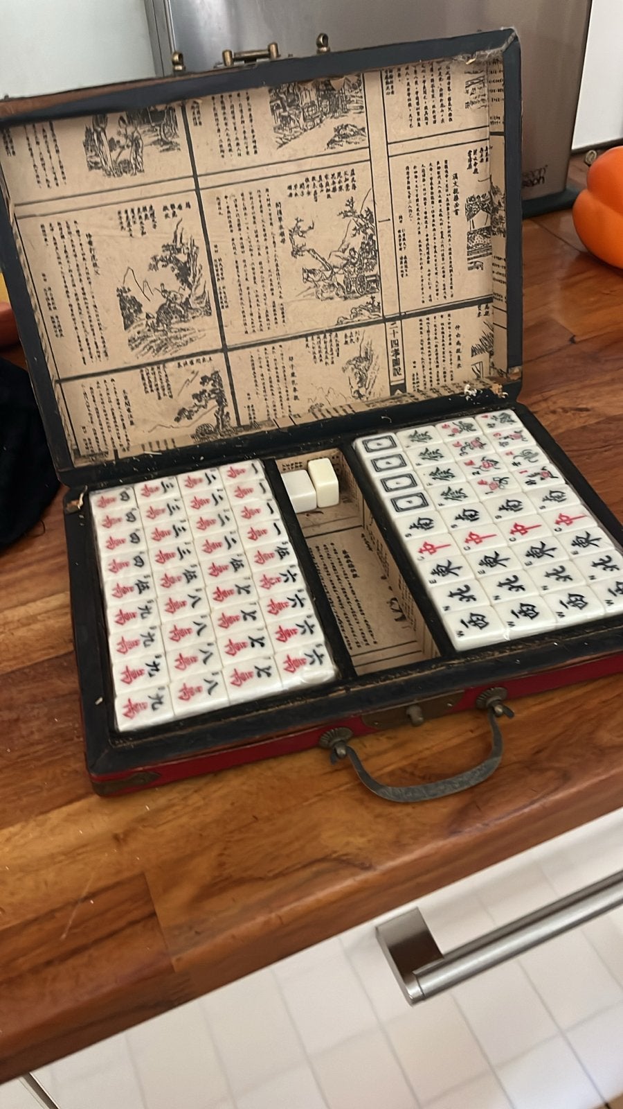 Vintage Mahjong set in koffer - AFM 28x20x4 cm, Drie of vier spelers, Ophalen, Nieuw