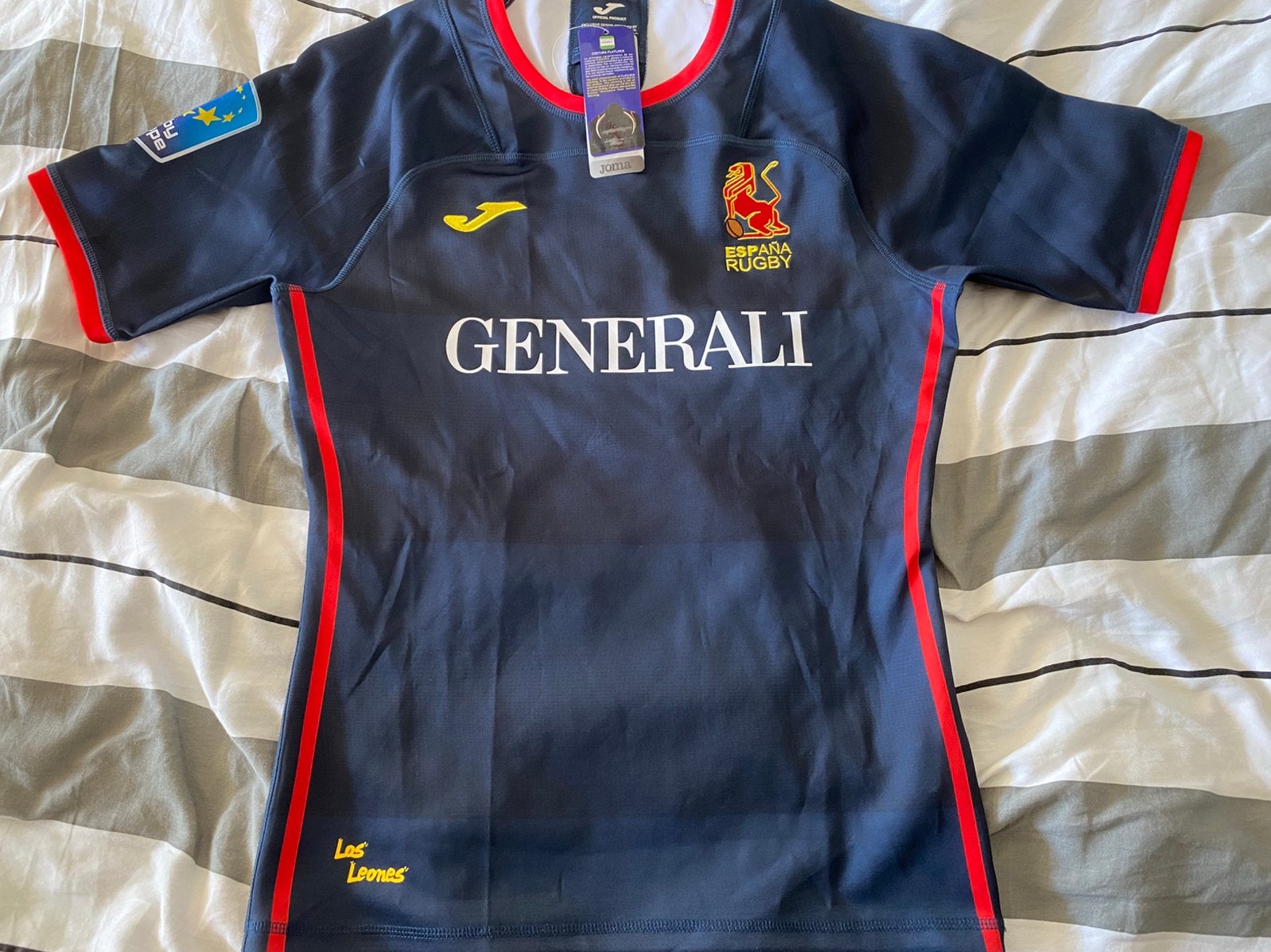 Spanje Donkerblauw Rugby Wedstrijd Rugnummer 8 (Large), Sport en Fitness, Verzenden, Zo goed als nieuw, Kleding