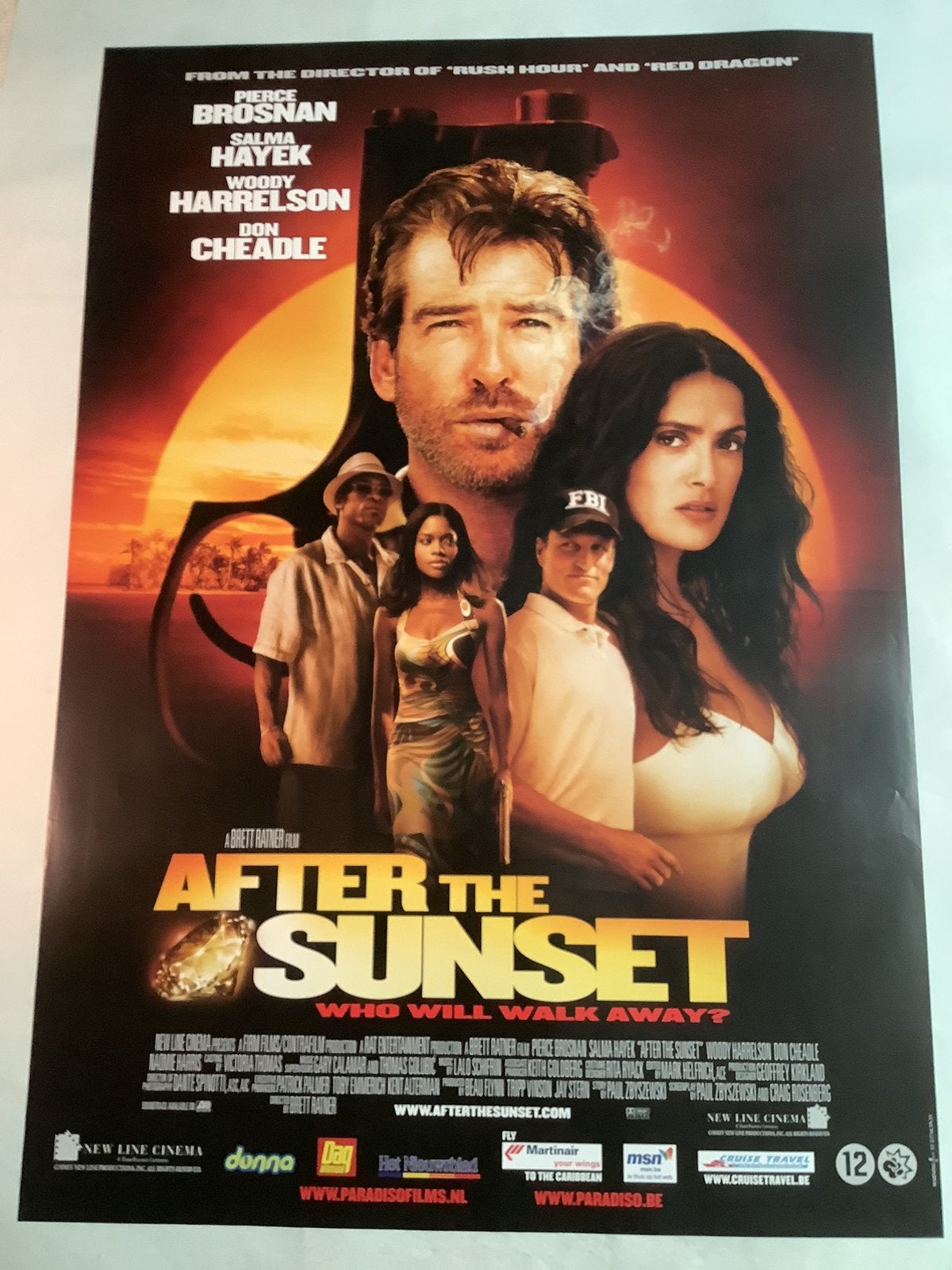 AFTER THE SUNSET   filmposter  70-100 cm, Ophalen of Verzenden, Zo goed als nieuw, Deurposter of groter, Film en Tv