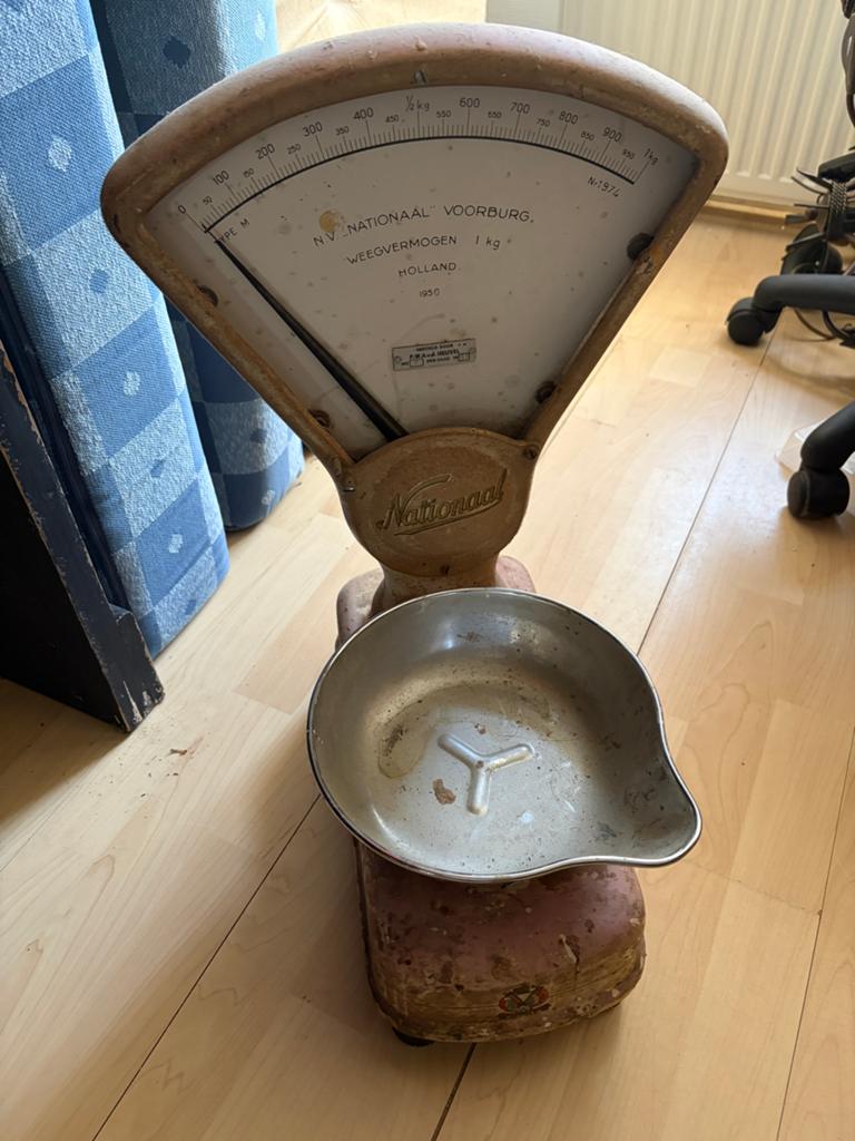 Vintage Nationaal Voorburg Keukenweegschaal 1951, Antiek en Kunst, Ophalen