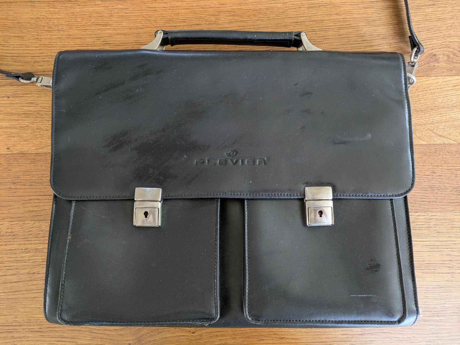 plevier leren aktetas / laptoptas, Computers en Software, Laptoptassen, Ophalen of Verzenden, Zo goed als nieuw, Plevier, Zwart