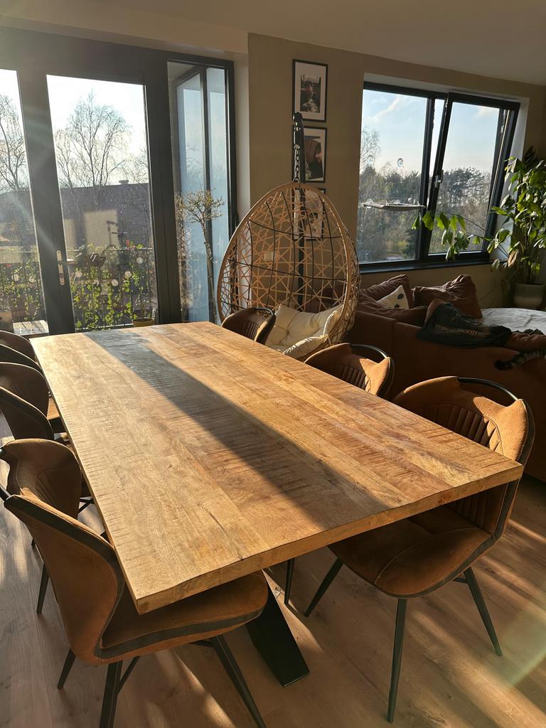 Massief Eettafel van mangohout 200x100, Ophalen, Gebruikt, 50 tot 100 cm, Vijf personen of meer