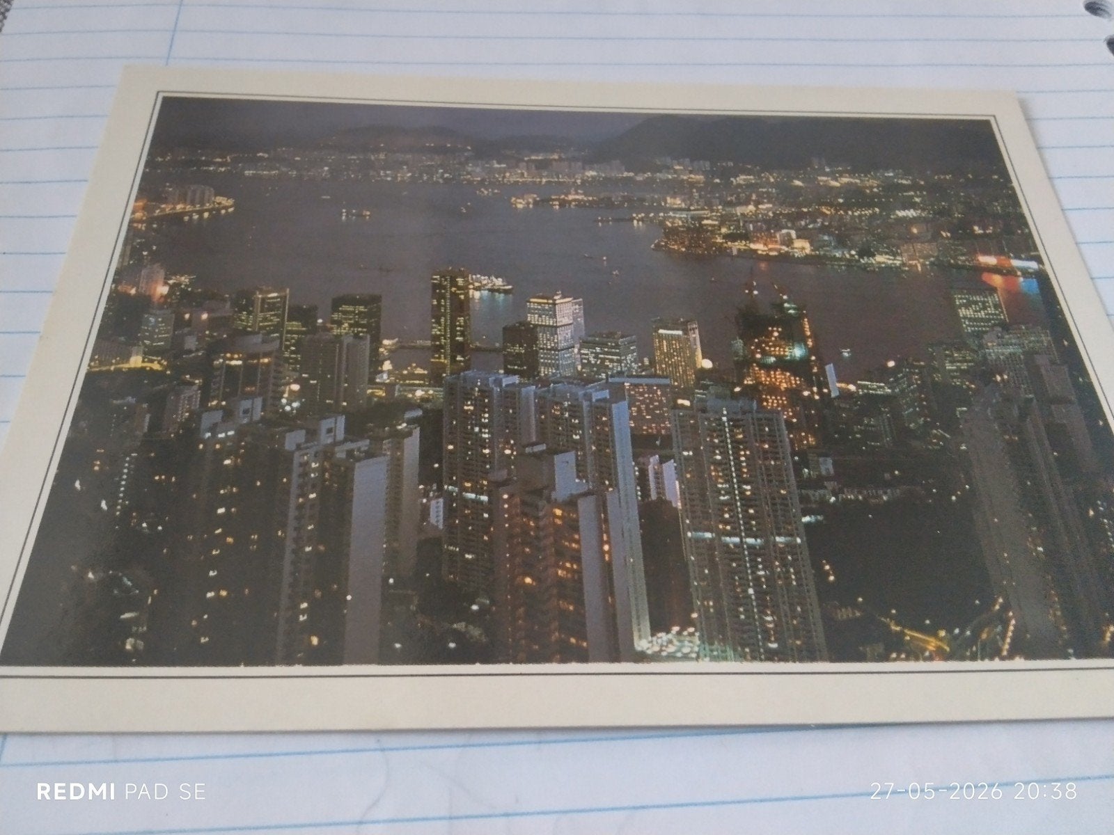 Nachtzicht Hong Kong - Vintage Prent, Ophalen of Verzenden, Voor 1940, Gebruikt