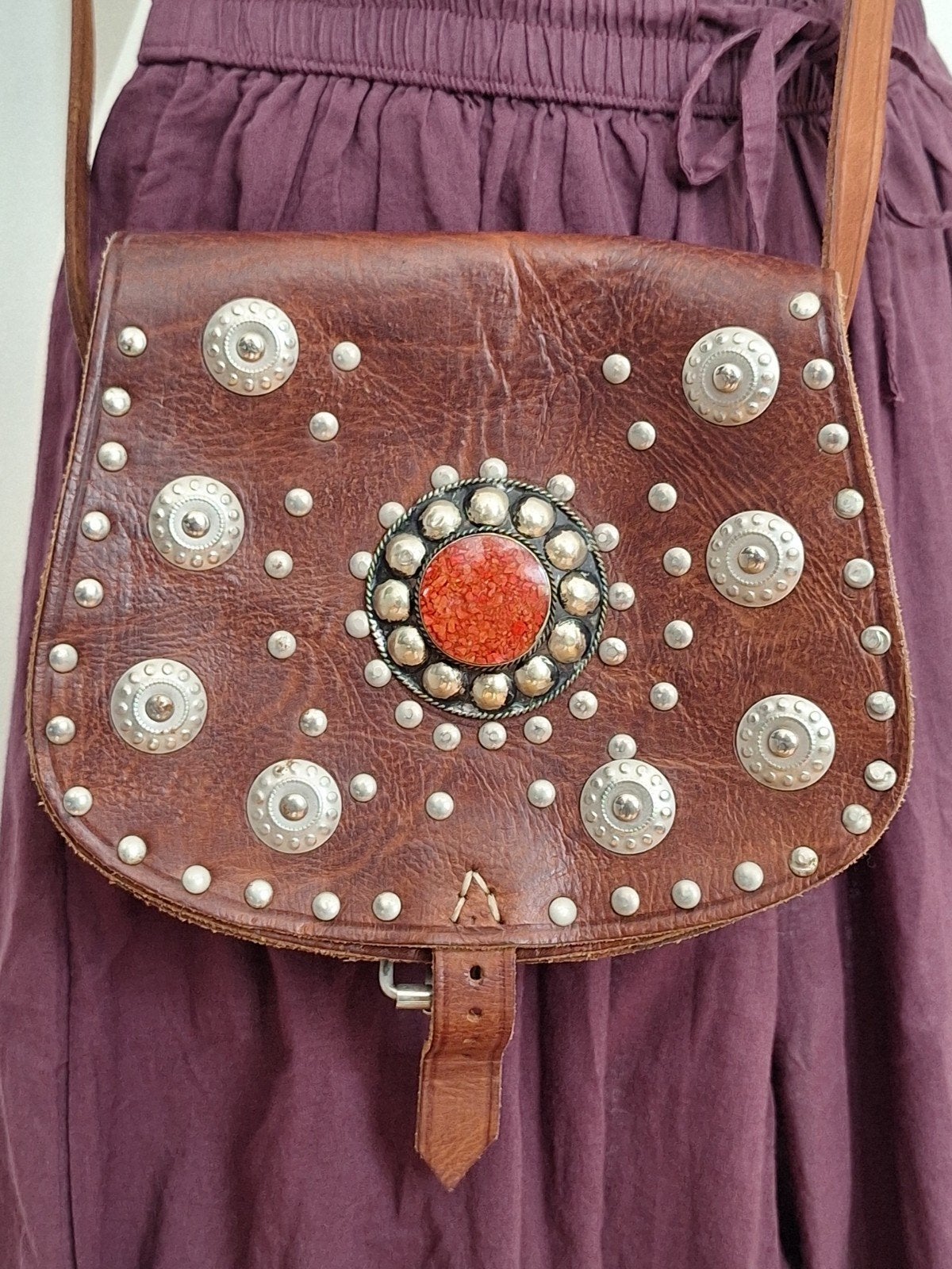 Vintage leren sachet schoudertas., Overige merken, Gebruikt, Bruin, Verzenden