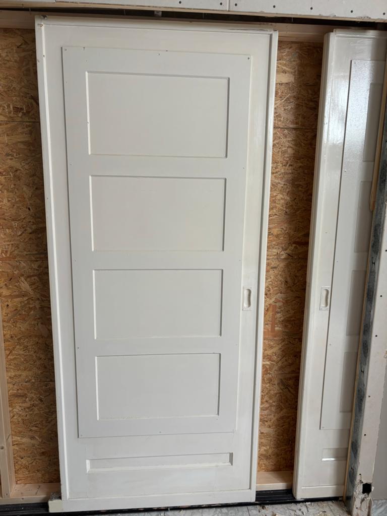 2 Schuifdeuren jaren '30 stijl met art deco glas in lood, Ophalen, 80 tot 100 cm, Binnendeur, Zo goed als nieuw