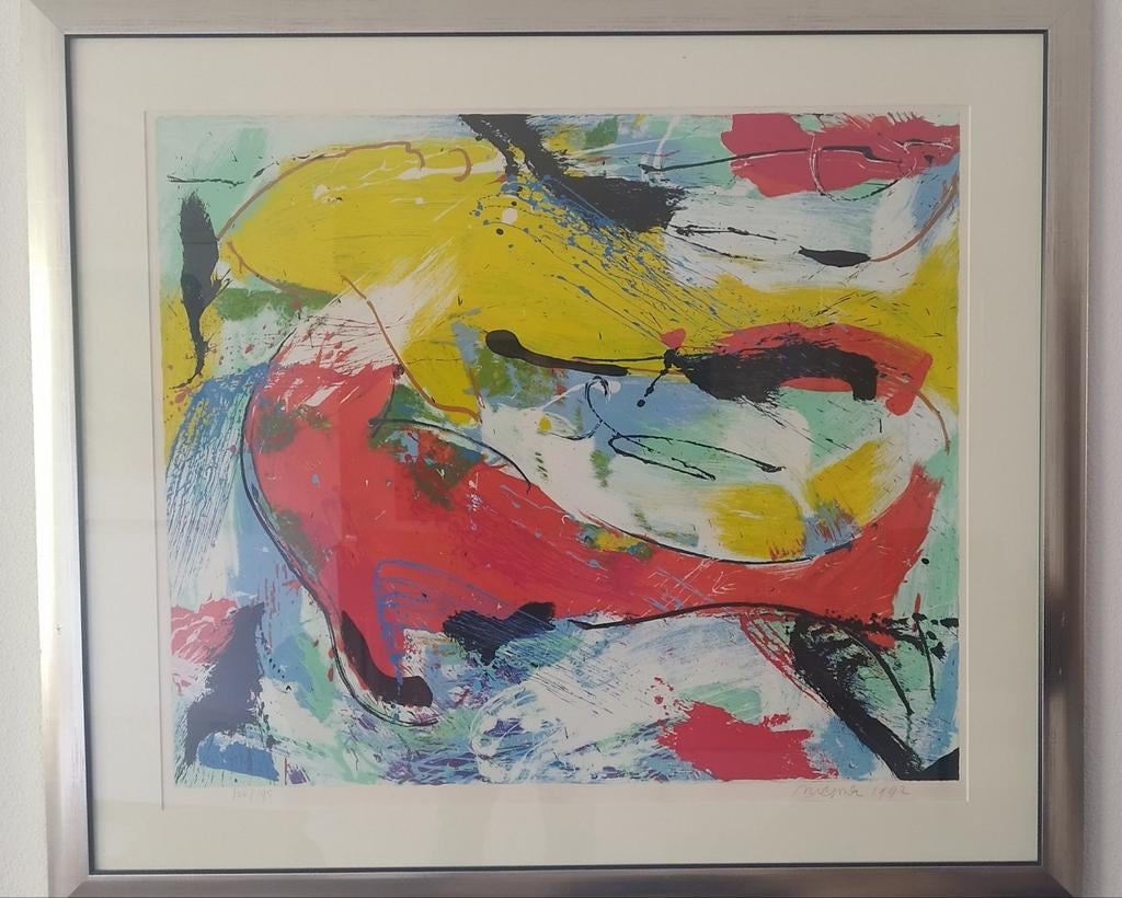 Nic Jonk - Dolfijnen (1992) - Gesigneerde en genummerde zeef, Antiek en Kunst, Kunst | Schilderijen | Abstract, Ophalen