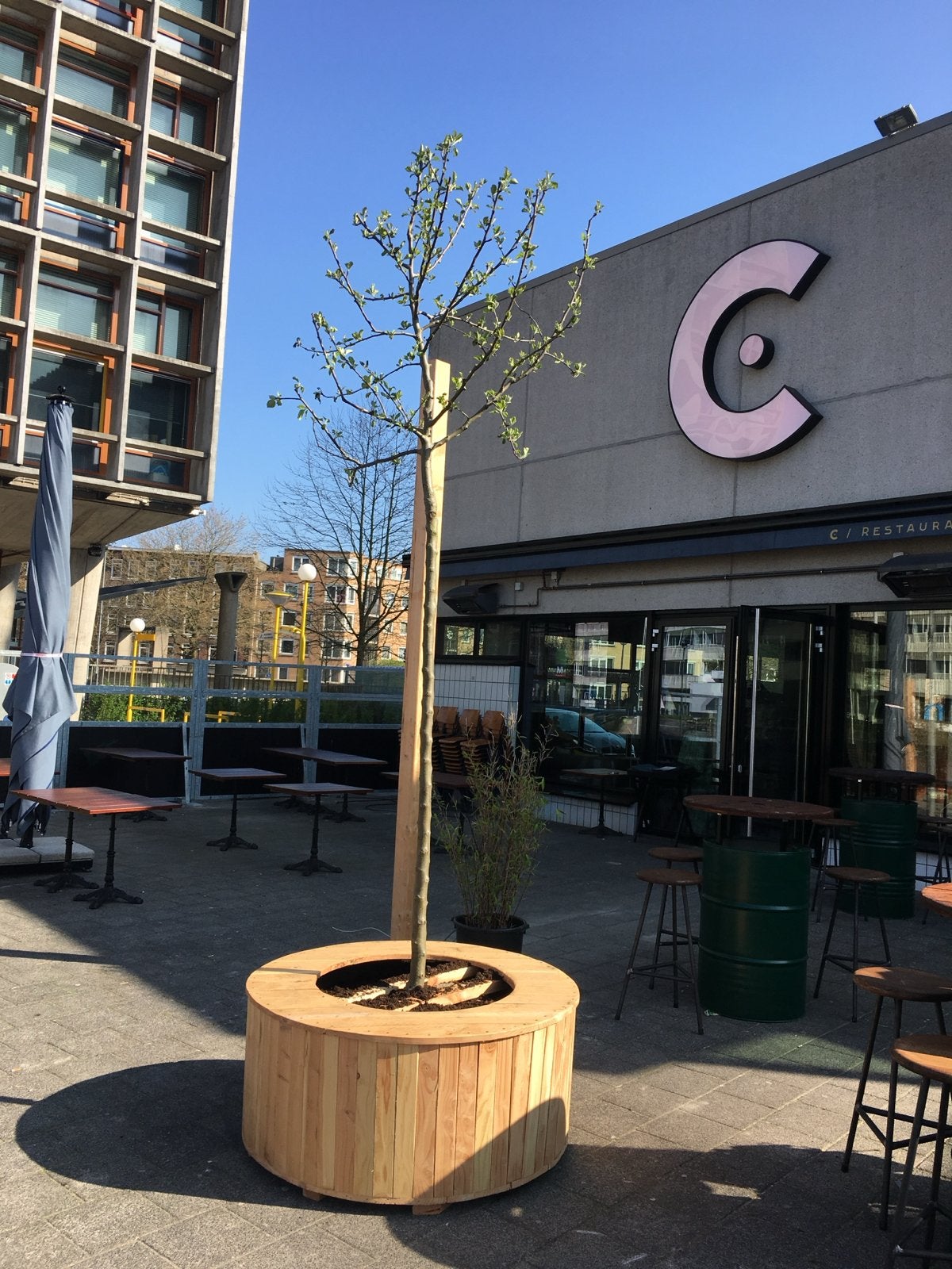 Ronde op maat gemaakte plantenbak met appelboom cyder, Ophalen of Verzenden, Nieuw, Rond, Hout