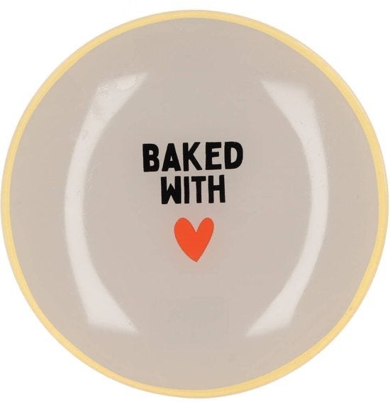 Decoratief bordje met tekst 'Baked With Love', Keramiek, Ophalen of Verzenden, Zo goed als nieuw, Bord(en)