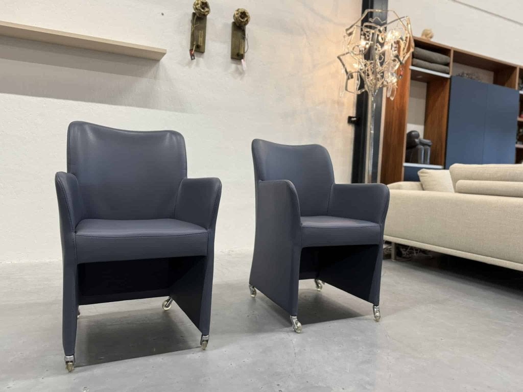 2 Nieuw Bert Plantagie Lambada Stoelen blauw leer stoel, Twee, Blauw, Nieuw, Leer