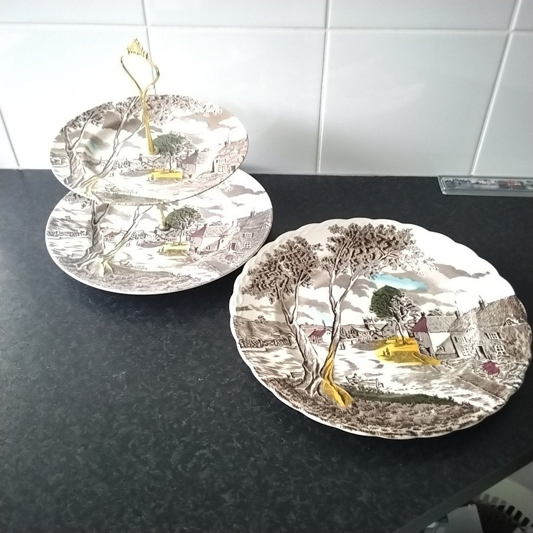 staffordshire  grindley  taartschaal  en etagere, Antiek en Kunst, Ophalen of Verzenden
