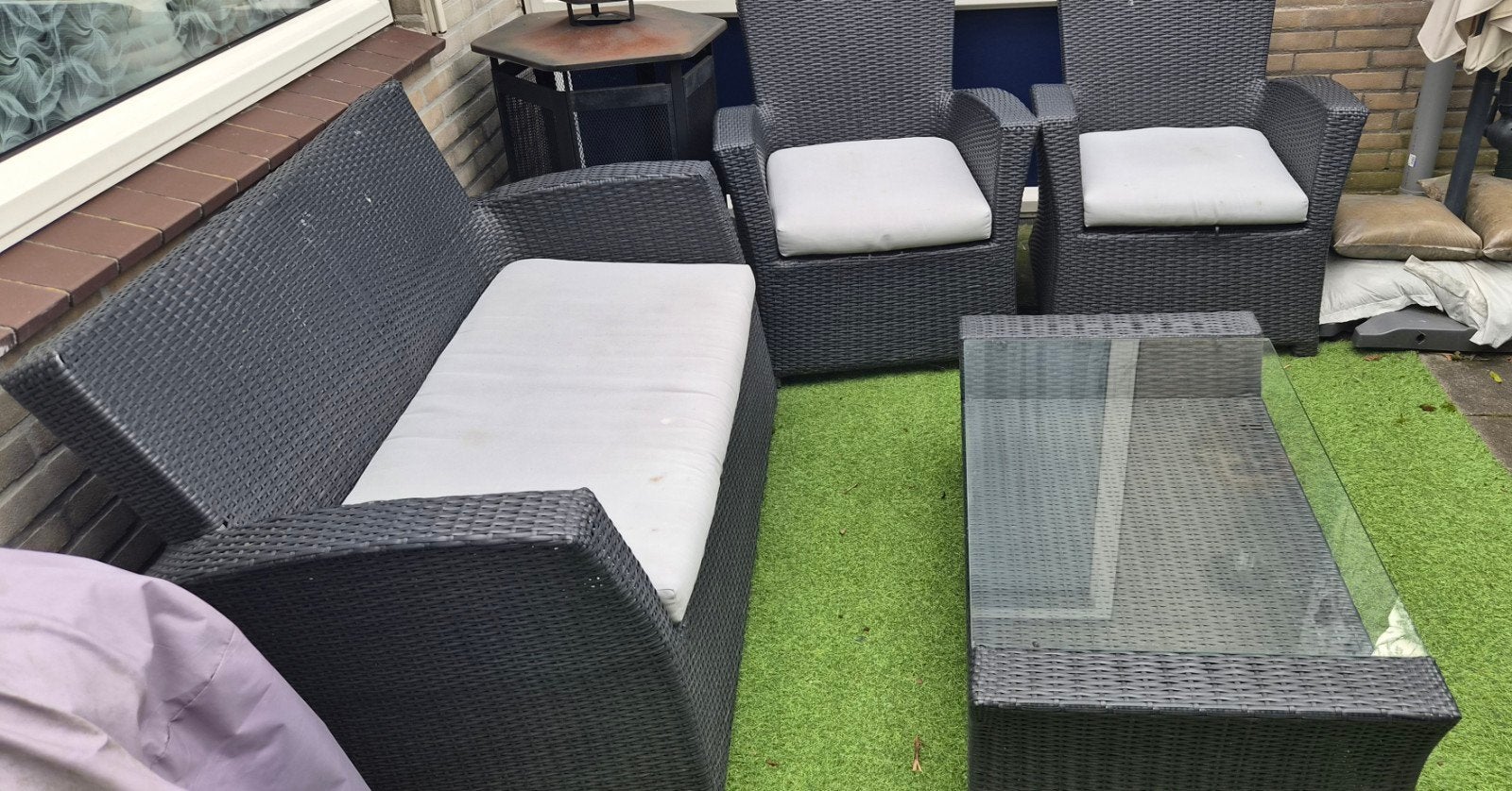 Tuinset - Bank, 2 Stoelen en Salontafel, Tuin en Terras, Ophalen, 4 zitplaatsen, Gebruikt, Bank