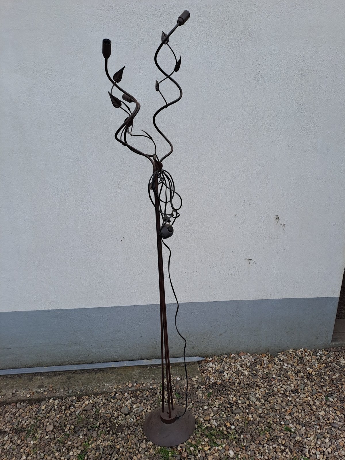 Unieke metalen vloerlamp met bladeren en 3 lichtpunten, Ophalen, Gebruikt, E14 (klein), Metaal