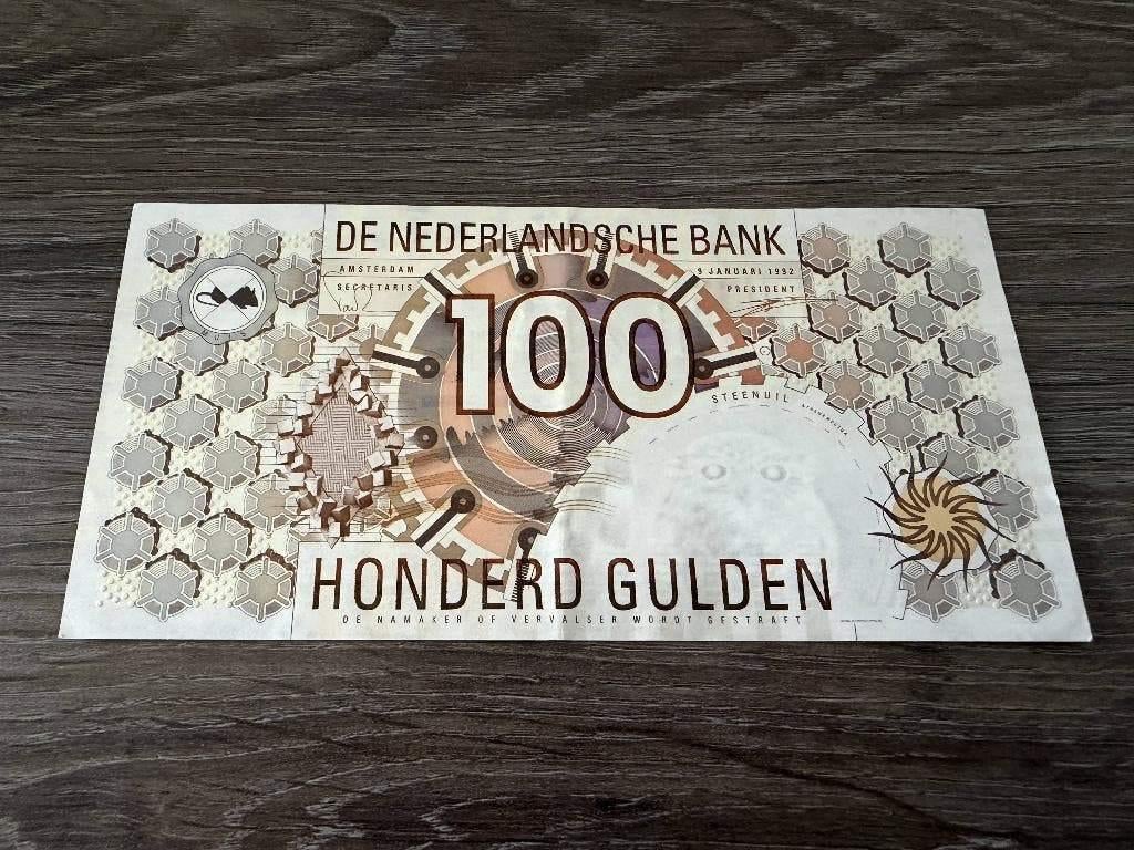 Prachtig biljet 100 gulden Steenuil - zwarte barcode, 1992, Ophalen of Verzenden, 100 gulden