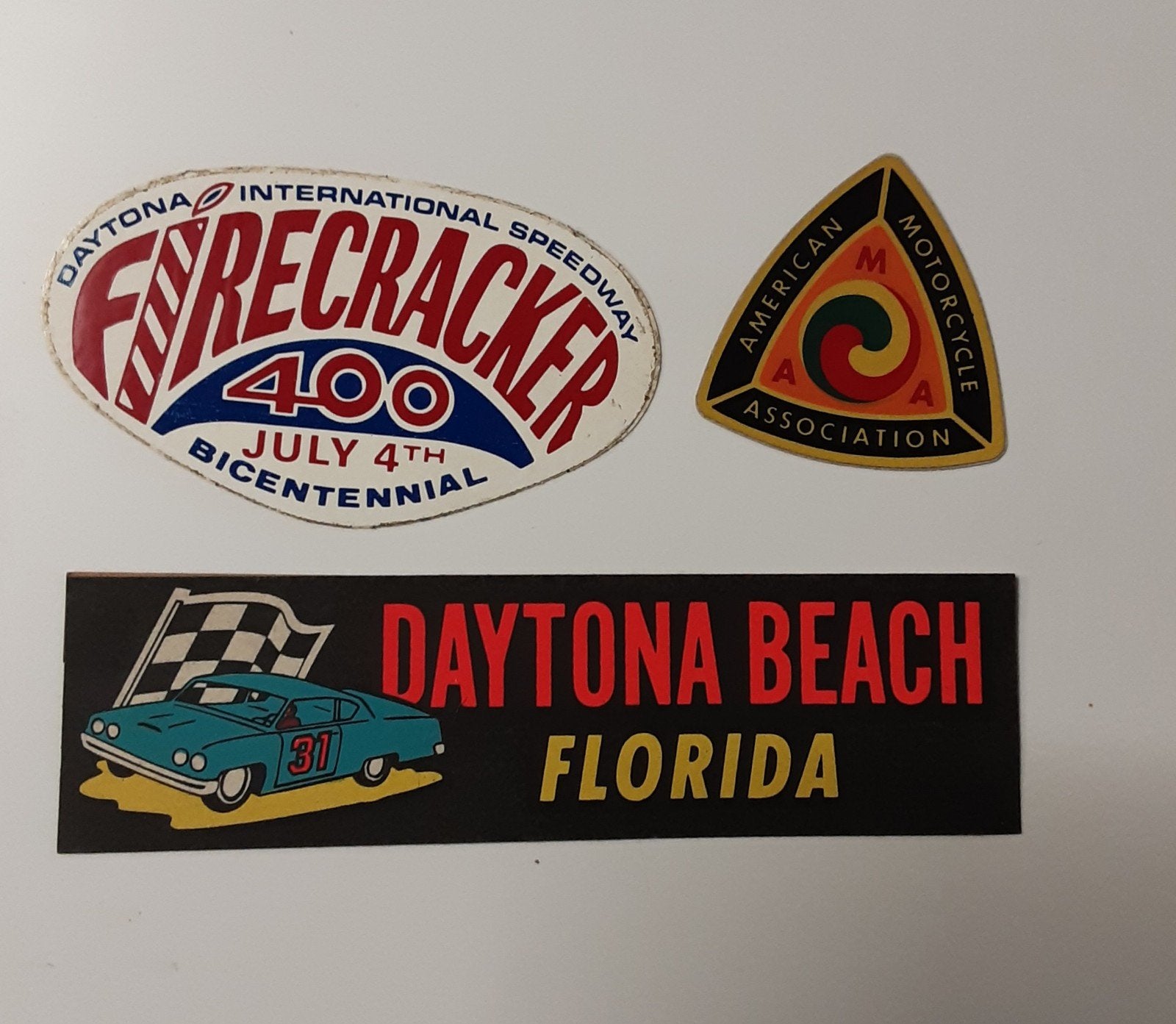 Vintage stickers Daytona Speedway AMA Firecracker 400, Ophalen of Verzenden, Zo goed als nieuw, Auto of Motor