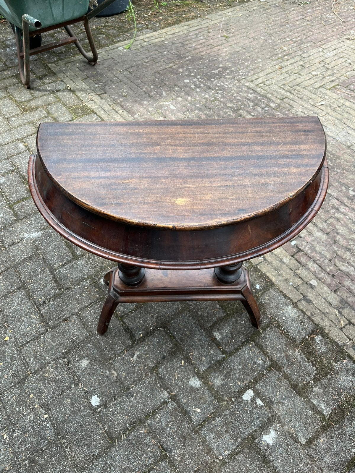 Antiek mahoniehouten demi-lune tafeltje, Ophalen, Zo goed als nieuw, Rechthoekig, 50 tot 100 cm
