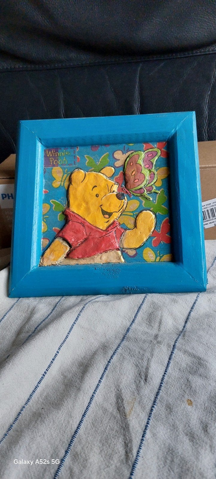 TE KOOP. DECOUPAGE WINNIE DE POOH IN 3D LIJST, 21 cm, 21 cm, Handgemaakt, Ophalen of Verzenden