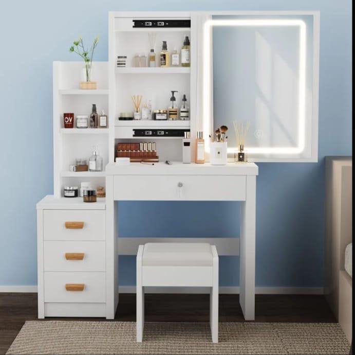 Nieuwe Kaptafel met Spiegel en Lades - Wit, Ophalen, 100 tot 150 cm, Nieuw, 50 tot 100 cm