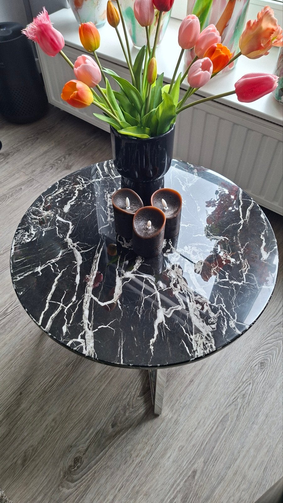 Zwart marmeren salontafel 90 cm, Ophalen, Rond, 50 tot 100 cm, 50 tot 100 cm