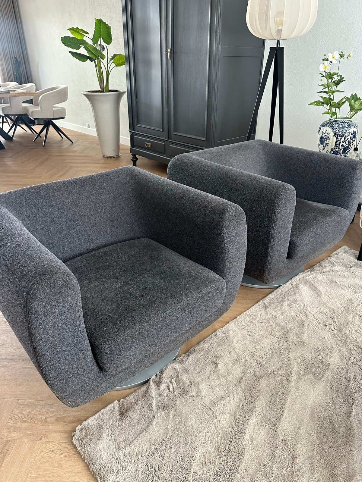 Set van 2 draaibare fauteuils - Donkergrijs, Ophalen, Gebruikt, Twee, Stof